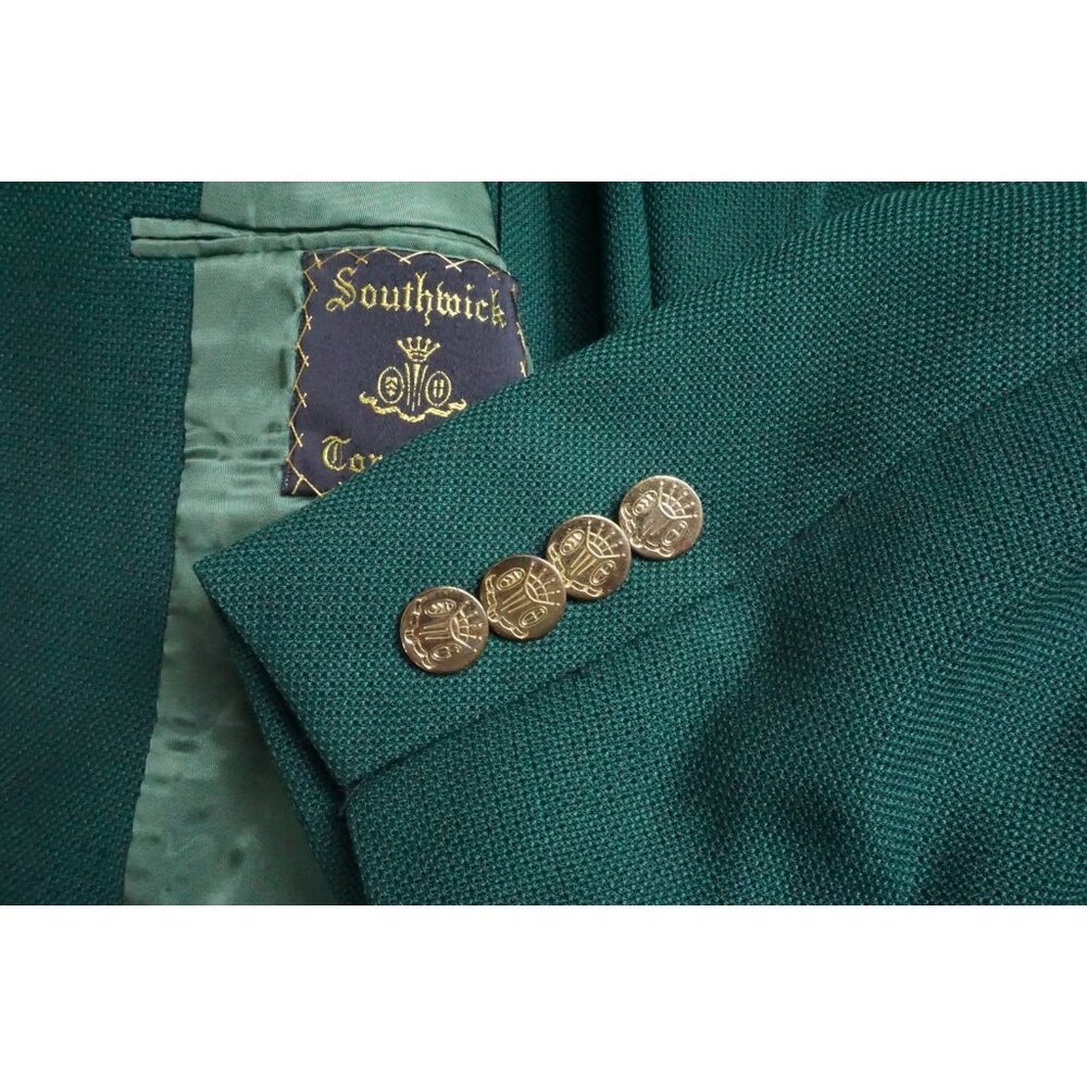 Southwick Solid Green Gold Button Woven VINTAGE Sport Coat Jacket Sz 44R